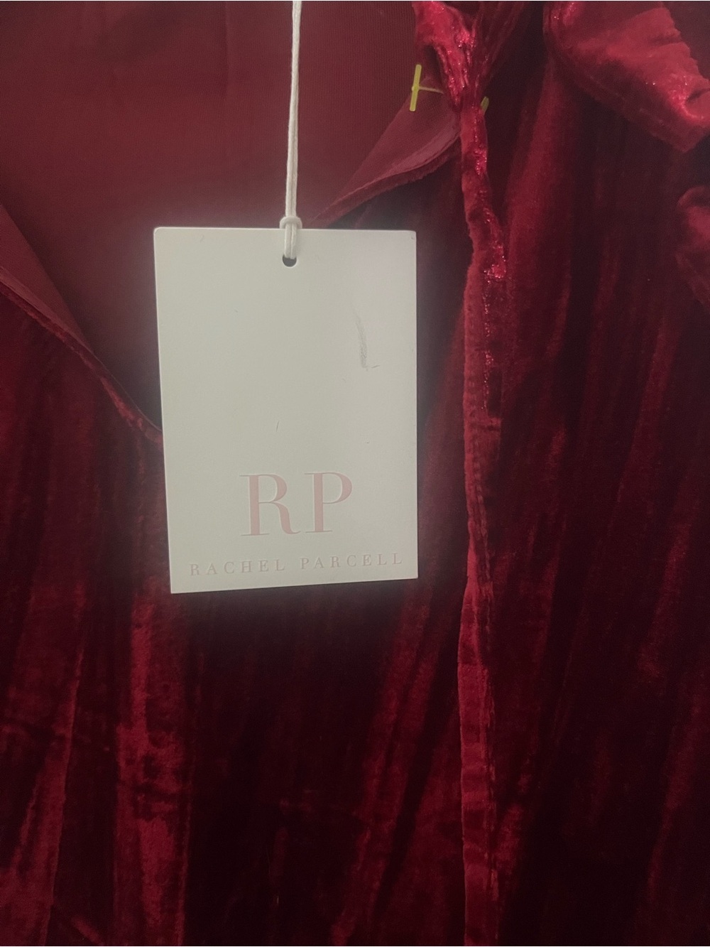 Rachel Parcell Velvet Ruffled Tie-Neck Blouse - Burgundy - Picture 5 of 7